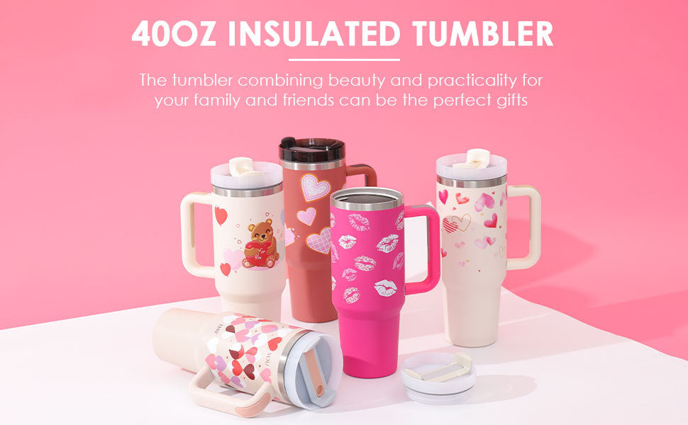 40oz Insulated Tumbler With Handle & Straw